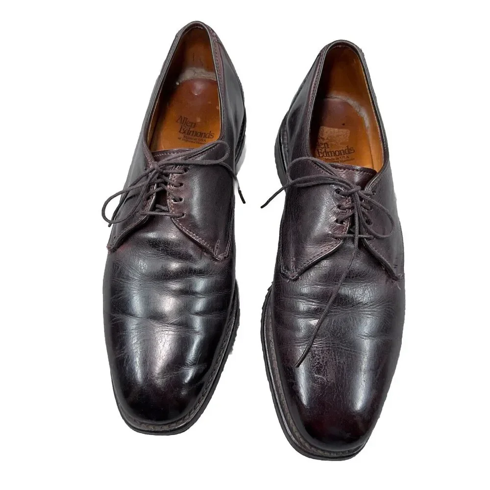 Allen Edmonds Joplin 2942 Mens 8 Dark Brown Leather Lace Up Square Toe Shoes
